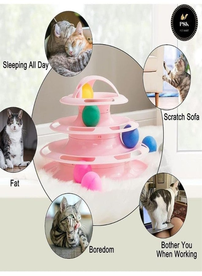 KittuPet لعبة KittuPet التفاعلية للكلاب الصغيرة والقطط، تتضمن أبراجًا من 4 مستويات ومسارًا دائريًا مع كرات متحركة. - Image 4